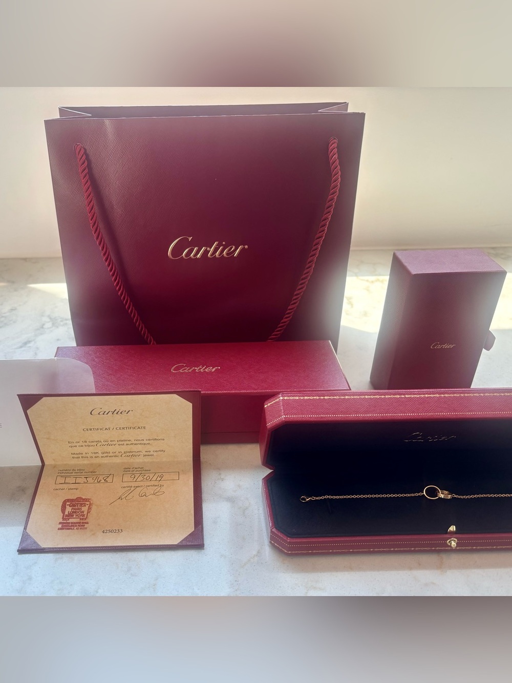 Cartier Rose Gold Love Bracelet, On Chain